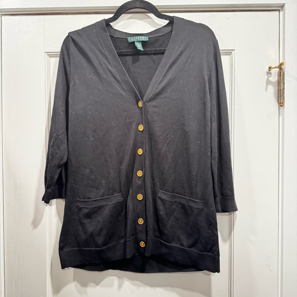 NWT Lauren Ralph Lauren Black Cardigan XL Quiet Luxury Old Money Heritage Spring - Picture 2 of 11